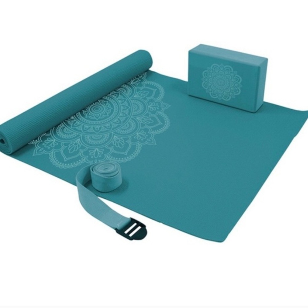 Yoga Set My Tagalongs 3 Piece Set Teal Mat / Block / Stretching Strap New
